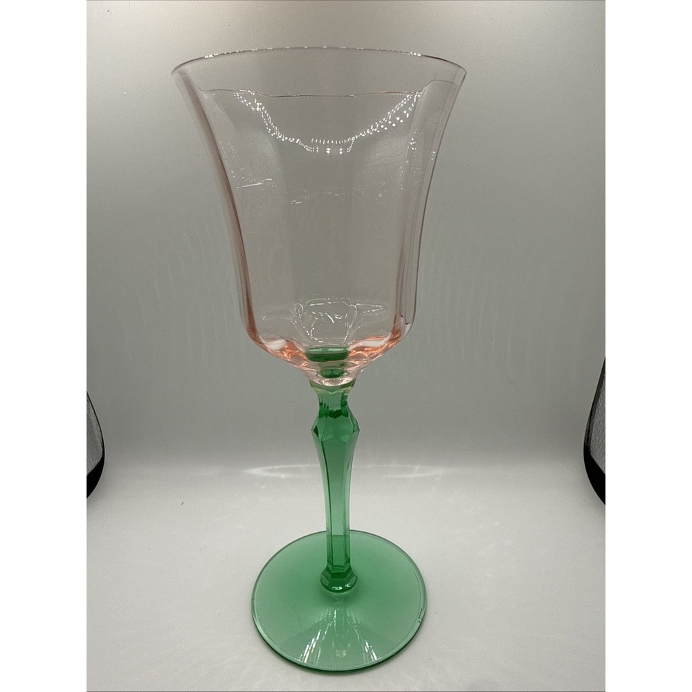 VTG Tiffin McDonald Diamond Watermelon with Uranium Stem Crystal Wine Glass